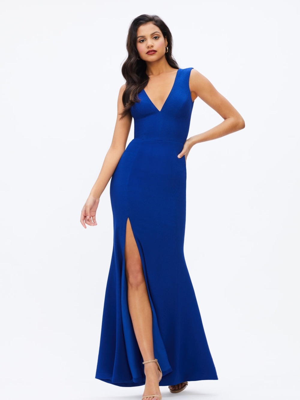 Dress the Population Electric Blue Sandra Gown with Front Slit Size Large BNWT